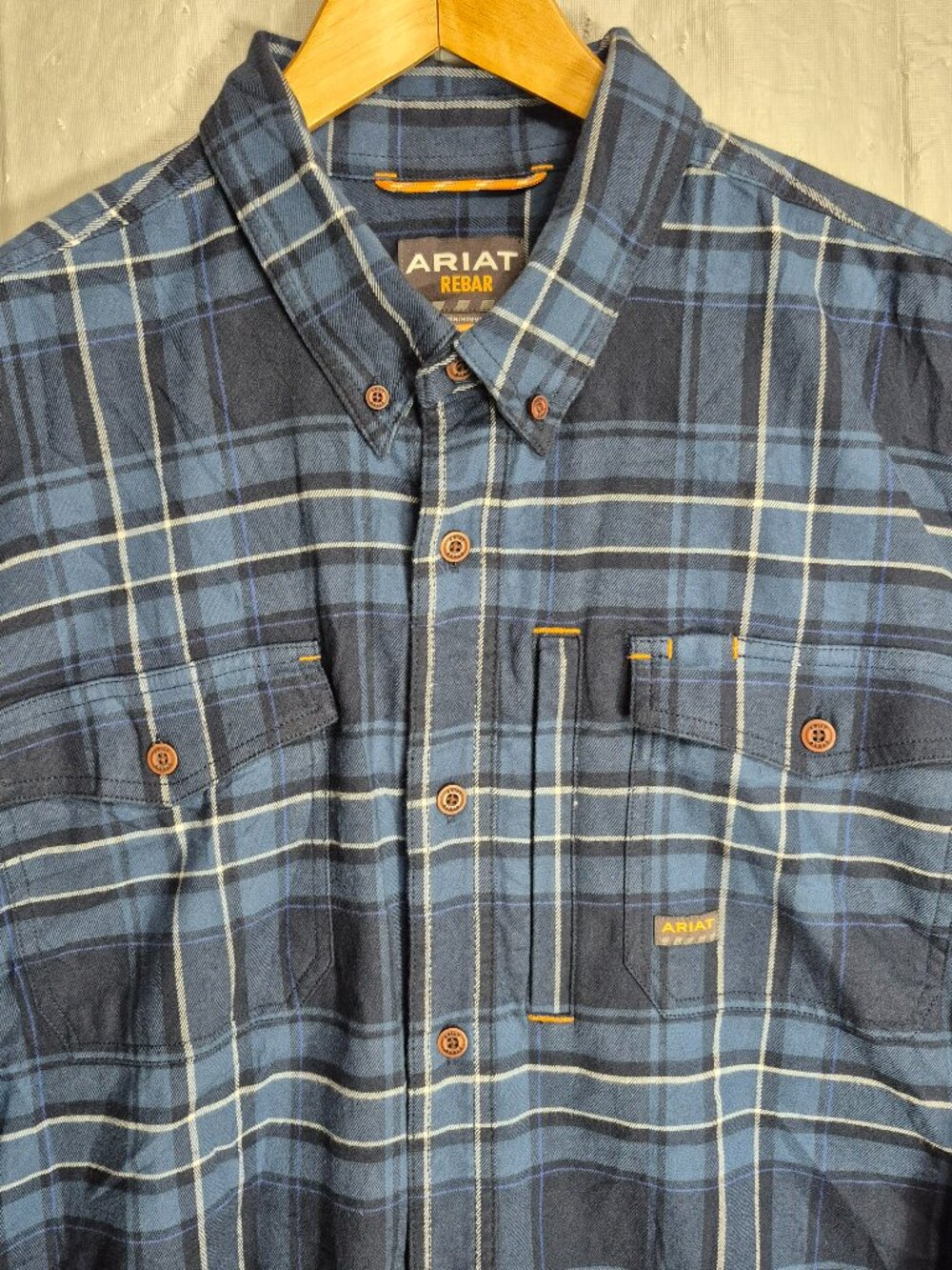 Ariat Rebar Flannel DuraStretch Work Shirt Mens XL Blue Plaid Long Sleeve